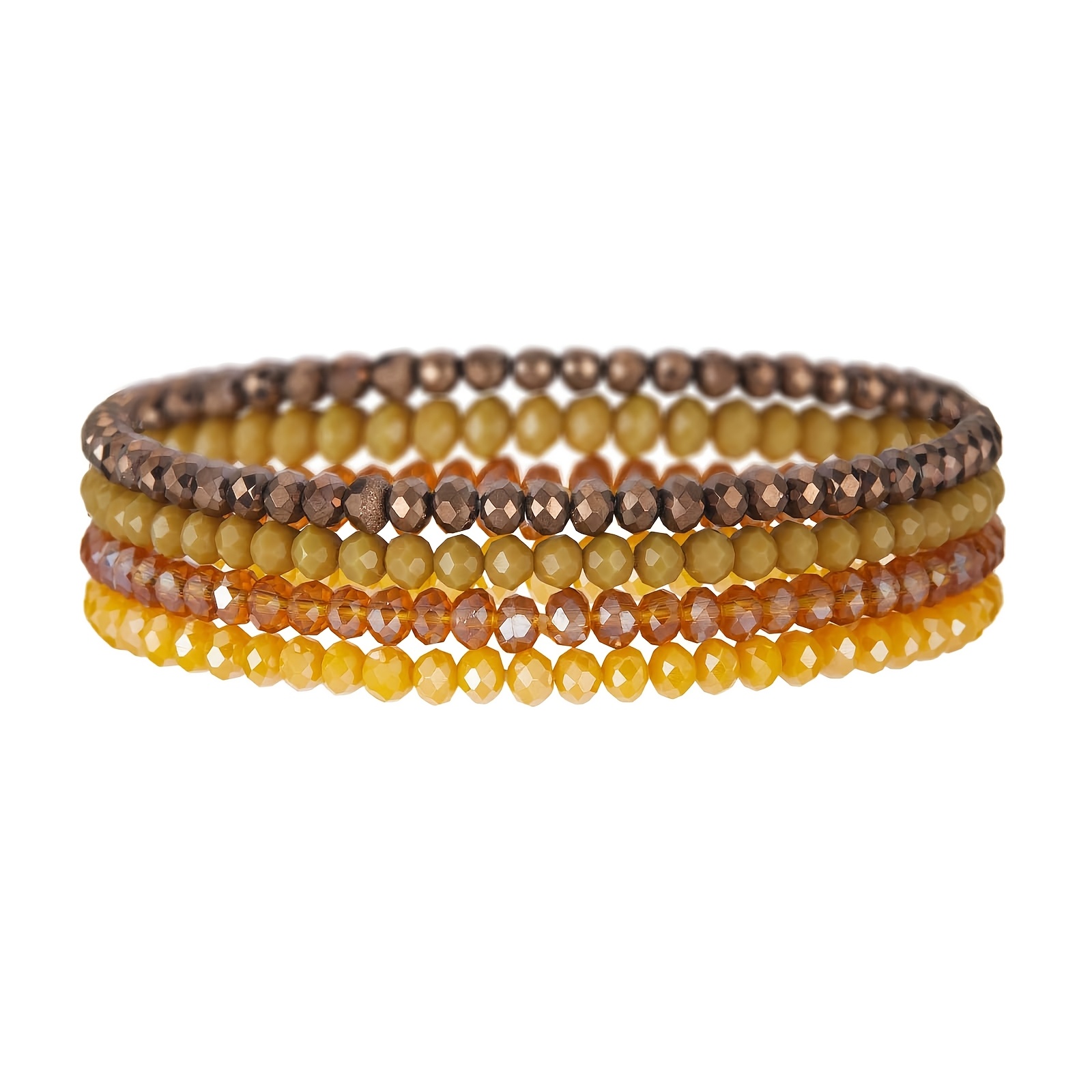 4pcs Boho Style Glass Bead Elastic Bracelets Colorful Jewelry